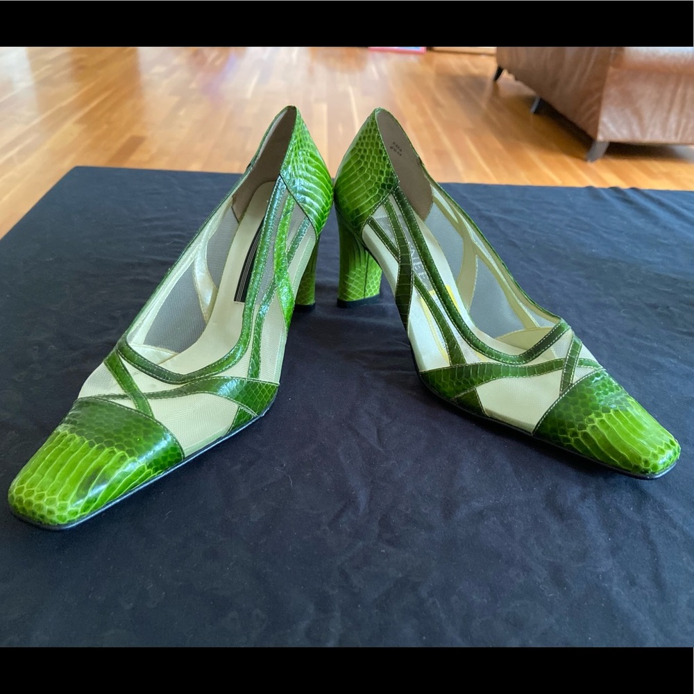 J. Renneé Green Faux Snakeskin Heels